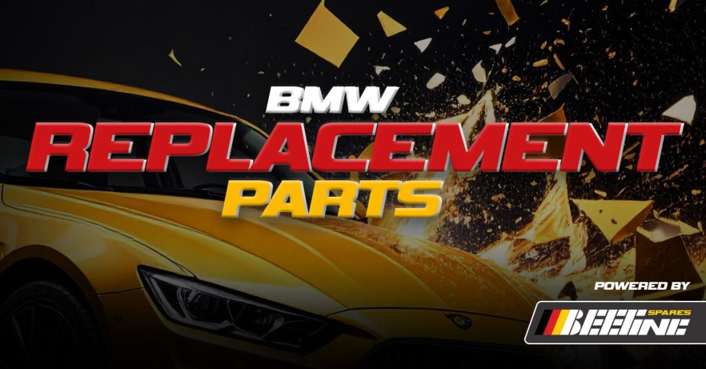 Yellow BMW bonnet with text reading "BMW Replacement parts"