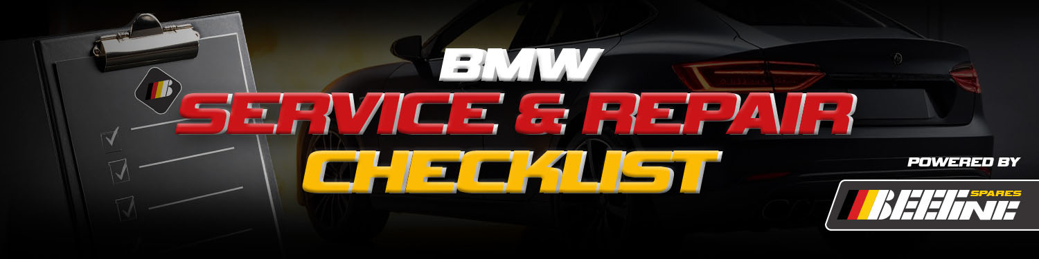 BMW sedan and clipboard with "BMW service and repair" text overlay