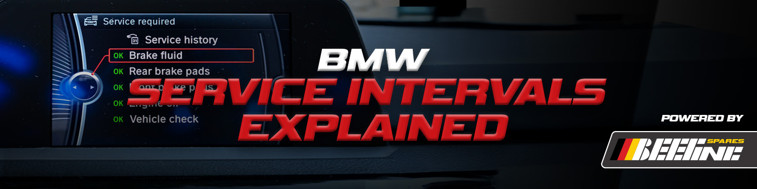 BMW cluster screen and text reading "BMW service intervals explained"
